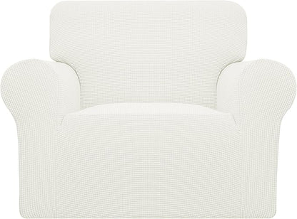 Easy-Going Stretch Chair Sofa Slipcover 1-Piece Couch Sofa Cover Furniture Protector Soft with Elastic Bottom for Kids, Pet. Spandex Jacquard Fabric Small Checks (Chair, Cream)