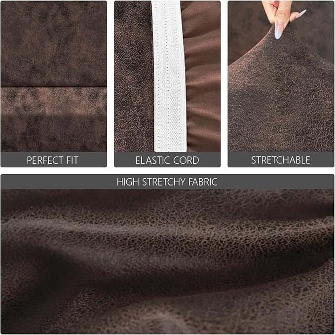 molasofa Leather Like Stretch Futon Slipcover Armless Futon Bed Sofa Cover Furniture Protector with Elastic Bottom, Soft and Washable Futon Cover for Sofa Bed Stay in Place（X Larger，Brown）