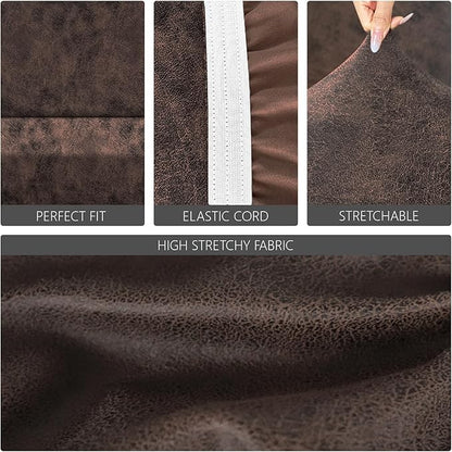 molasofa Leather Like Stretch Futon Slipcover Armless Futon Bed Sofa Cover Furniture Protector with Elastic Bottom, Soft and Washable Futon Cover for Sofa Bed Stay in Place（Larger，Brown）