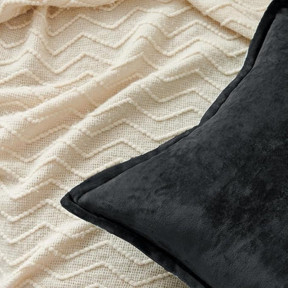 Luxurious Velvet Throw Pillow Covers 20x20 Set of 2 Decorative Pillow Covers Solid Square Cushion Case for Sofa Couch Bedroom Farmhouse, Black
