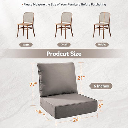 Luxury 6" Outdoor Cushions for Patio Furniture, 24x24x6" Thick Seat Cushion Set of 9, Fade Resistant Couch Chair Replacement Cushions High Density Deep Wicker Chair Cushion w/ Removable Cover Gray