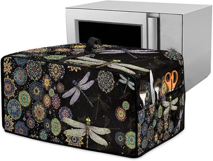 Boho Mandala Dragonfly Print Toaster Oven Cover Dust-Proof Microwave Oven Cloth Cover with Storage Pockets Waterproof Kitchen Machine Covers Case Protections Protector, M