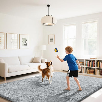 Fluffy Rug Shaggy Area Rug, Grey 9x12 Area Rugs for Living Room, Large Shag Area Rugs for Bedroom Kids Room Home Decor, Upgrade Anti-Skid Rectangular Fuzzy Rugs