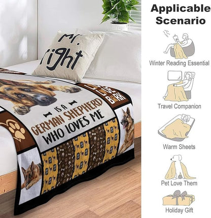 German Shepherd Dog Print Blanket Best Dog Pet Animal Throw Blankets for Couch Sofa Stuff Decor Gifts Lightweight Soft Cozy Fleece Plush Warm Flannel Bedding for Lover Man Woman Teen Adults 50"x60"