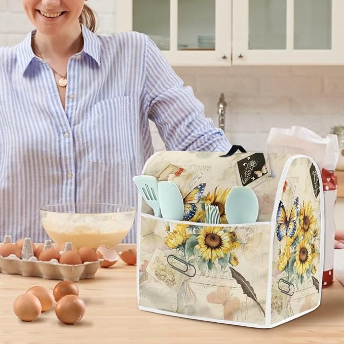 Sunflower Butterfly Stand Mixer Cover Compatible with 6-8 Quart Kitchen Aid Mixer, Washable Dustproof Covers Fit All Tilt Head & Bowl Lift Models Mixers, Easy to Clean