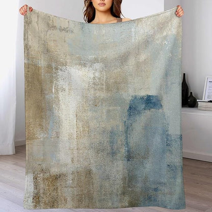 Abstract Gradient Blanket, Modern Fashion Art Blue Grey Brown Painting Strokes Pattern Soft Warm Cozy Plush Flannel Covers for Livingroom Bedroom Couch Chair Camping Travel Home Decor Tapestry 40x50in