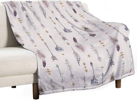 Boho Tribe Blanket, Bohemian Aztec Ethnic Tribe Native Tribal Arrows Feathers Print Pattern Throw Blanket for for Chair Bed Sofa Couch 40"x50"