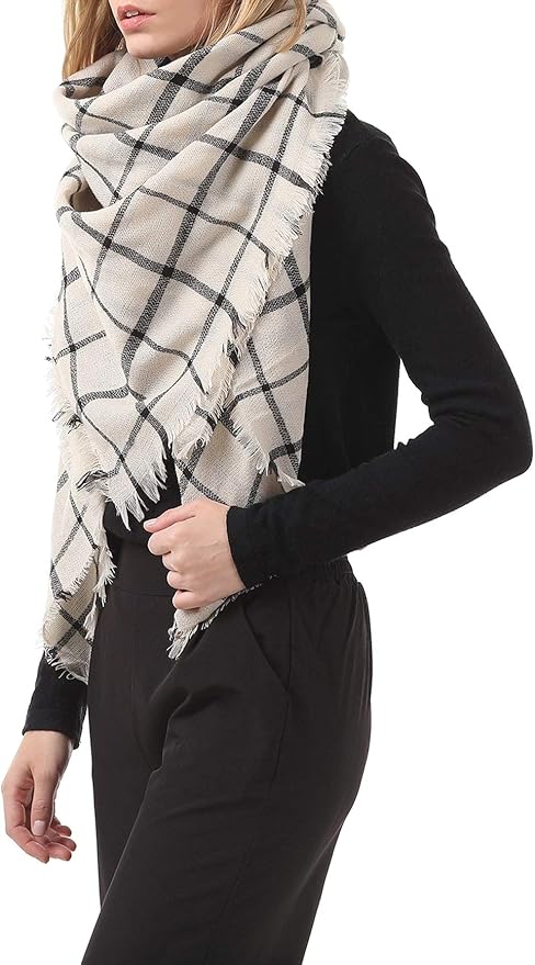 American Trends Women's Cozy Warm Winter Fall Blanket Scarf Stylish Soft Chunky Checked Giant Scarves Shawls