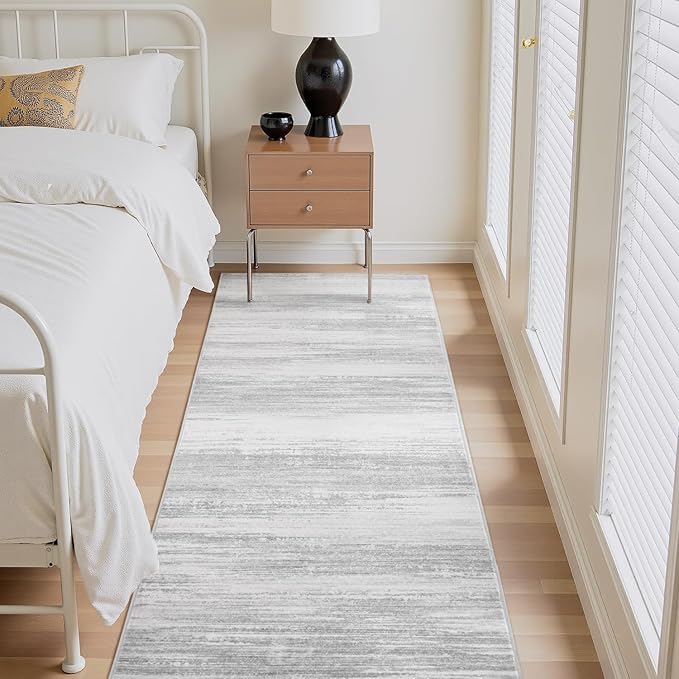 PADOOR Modern Abstract Runner Rug - 2x10 Washable Hallway Rugs, Ultra Soft Non-Slip Low Pile Floor Rugs for Hallway Entryway Kitchen Bedroom Bedside Laundry Room Grey