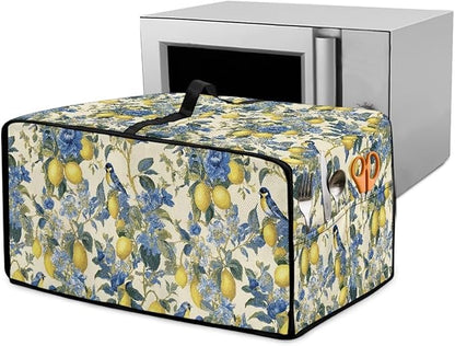 Lemon Floral Robin Bird Print Microwave Oven Dust Cover Heavy Duty Microwave Oven Grill Cover Dustproof Kitchen Machine Covers Case Protections for Toaster Oven, S