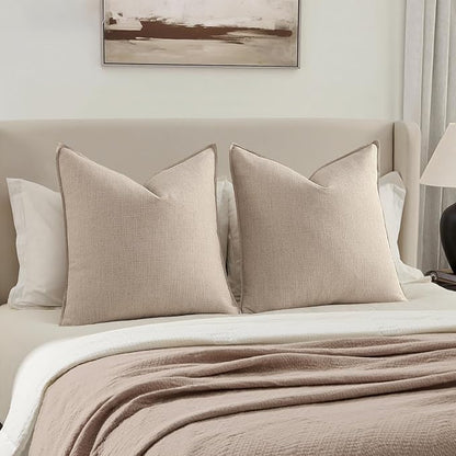 MIULEE Decorative Euro Sham Pillow Covers 26x26, 2 Pack Large Boho Farmhouse Neutral Throw Pillows for Bed, Thick Textured Modern Linen Cushion Cases Couch Sofa Living Room Home Decor, Natural Linen