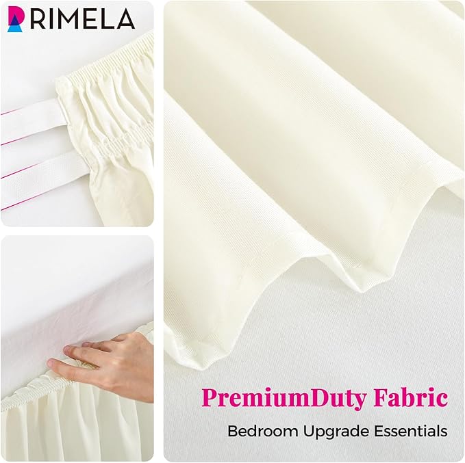 RIMELA Bed Skirts Full Size Cream Dust Ruffle 15 Inch Drop, Wrap Around Elastic Adjustable Bedskirt, Bed Skirt for Adjustable Bed Base, Soft Durable Fabric Machine Washable Easy to Install