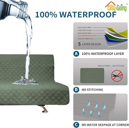 Easy-Going Sofa Slipcover Futon Cover Waterproof Couch Cover Furniture Protector Cover Pets Covers Whole Fabric No Stitching Non-Slip Fabric Pets Kids Children Dog Cat (Futon, Greyish Green)