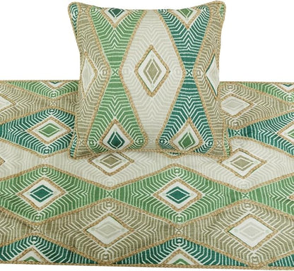 The HomeCentric King/Queen/Twin Green Designer King 90"x18" Bed Runner Without Pillow Cover, Aztec, Jute Embroidery, Quilted, Tassels, Jute, Moroccan & Tribal Bed Scarf Cotton Fabric - Chantico