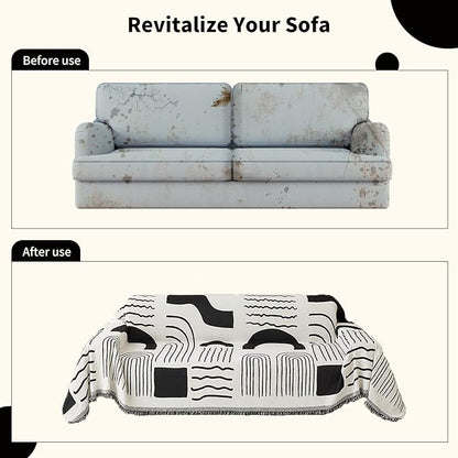 Boho Chenille Couch Cover with Tassels, Bohemian Sofa Cover for 3 Cushion Couch, L-Shaped Sectional, Loveseat, 2/3/4 Seater (71" x 102", Black)