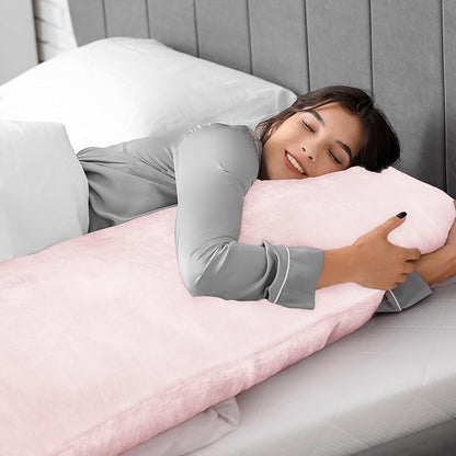 BEDELITE Body Pillow Cover with Zipper Closure, Super Soft and Cozy Fuzzy Fleece Pillowcase 20 x 54 Inches, Luxury Fluffy Plush Long Body Pillow Pillowcase for All Seasons(Pink)