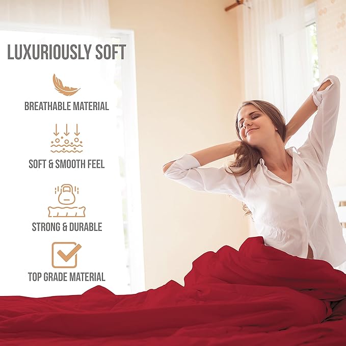 California King Sheet Set - Luxury Hotel Bed Sheets - Soft Cooling Sheet with Elastic Corner Strap - Deep Pocket Microfiber - Bedding Sheets & Pillowcases -4 PC (Cal King Size, Burgundy)