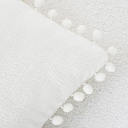 CaliTime Throw Pillow Covers Decorative 20 X 20 Inches Pack of 2 Cozy Solid Dyed Soft Chenille Cushion Cases with Pom Poms for Couch Sofa Bed Living Room Home True White