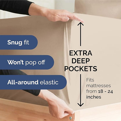 Extra Deep Pocket Cal King Sheets - 4 Piece Breathable & Cooling Bed Sheets - Hotel Luxury Bed Sheet Set - Soft, Wrinkle Free & Comfy - Easily Fits Extra Deep Mattresses - Deep Pocket Wheat Sheets Set