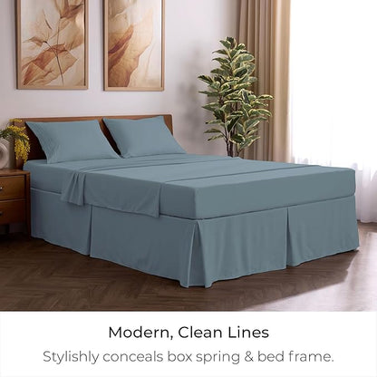 Mellanni Bed Skirt King Size - Bed Skirting - 15-Inch Tailored Drop Pleated Dust Ruffle - Hotel Luxury Bedding - Wrinkle, Fade, Stain Resistant - 1 Bedskirt (King, Spa Blue)
