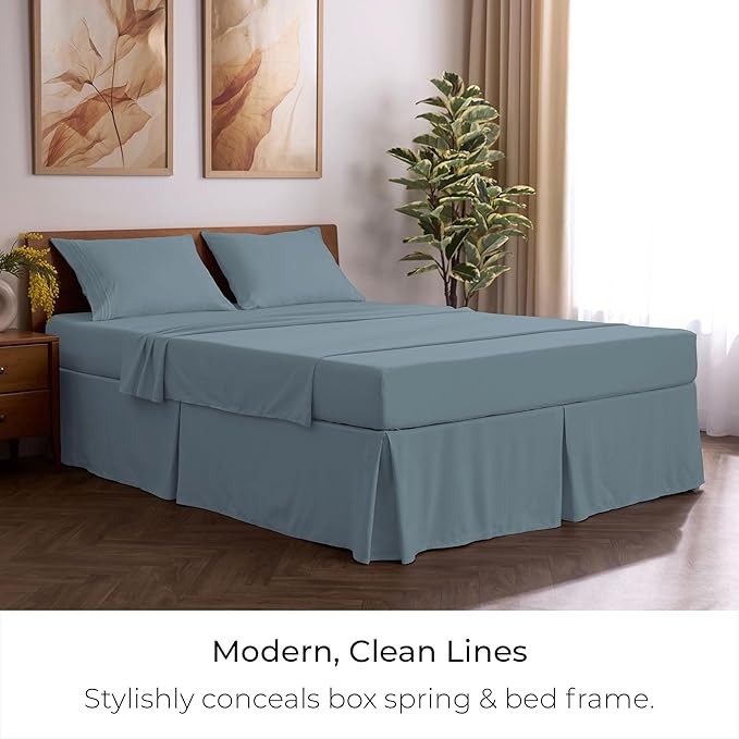 Mellanni Bed Skirt Cal King Size- Bed Skirting - 15-Inch Tailored Drop Pleated Dust Ruffle - Hotel Luxury Bedding - Wrinkle, Fade, Stain Resistant - 1 Bedskirt (Cal King, Spa Blue)