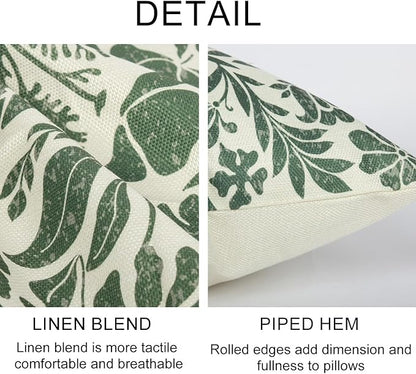 Matisse Flowers Plants Botanical Pillow Cover 18x18 Set of 2, Boho Floral Decorative Linen Pillow Cushion Case,Farmhouse Home Decor for Outdoor Couch Bedroom Car Green