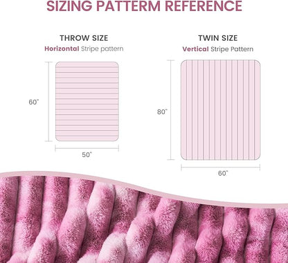 Cozy Bliss Faux Fur Throw Blanket for Couch, Cozy Warm Plush Striped Blanket for Sofa Bedroom Living Room, 60 * 80 Inches Tie-dye Pink