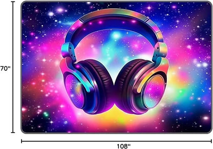 6' x 9' Galaxy Game Area Rug Large Music Headphone Rugs Space Colorful Throw Rug Non-Slip Carpet Doormats for Living Room Bedroom Apartment Dorm Floor Mat,180 X 275cm
