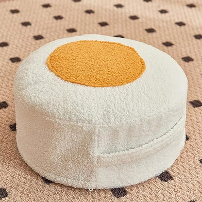 Round Pouf Ottoman Foot Rest, Stuffed Floor Pouf Foot Stool with Foam Chunk, Fluffy Storage Ottomans for Living Room Home Decor, White