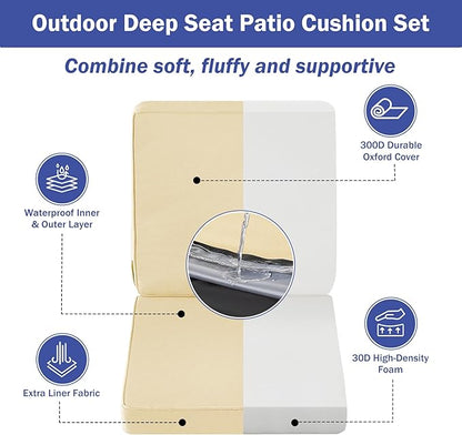 Outdoor Chair Cushions, Waterproof Patio Chair Cushions 22x22x3 Inch, Outdoor Cushions with Removable Cover for Sofa, Fade Resistant Patio Cushions for Outdoor Furniture, Beige