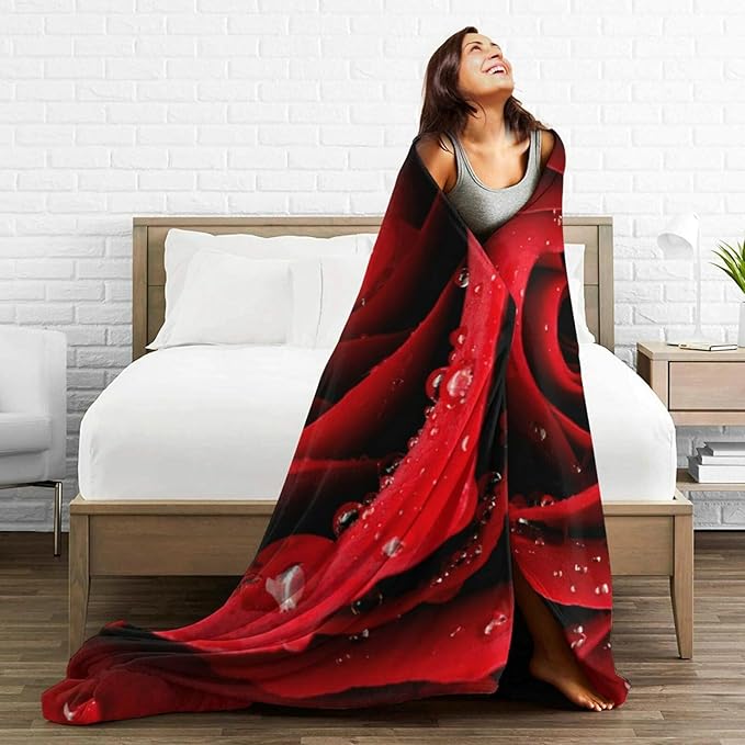HGOD DESIGNS Red Rose Throw Blanket Ultra Soft Warm All Season Rose Decorative Fleece Blankets for Bed Chair Car Sofa Couch Bedroom 40"X50"