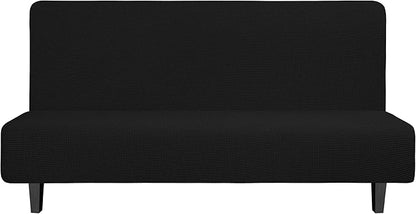 Easy-Going Stretch Futon Slipcover Armless Futon Bed Cover Furniture Protector Without Armrests with Elastic Bottom for Kids, Soft Jacquard Fabric Small Checks (Large, Black)