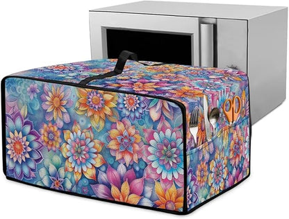 Boho Mandala Floral Print Microwave Oven Dust Cover with Storage Bags Universal Toaster Oven Cover Waterproof Polyester-Linen Fabric Kitchen Appliance Protector, S