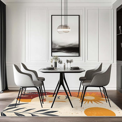 6x9 Sun and Moon Area Rug Beige Yellow Rug Non Slip Low Pile Large Carpet for Home Kitchen Living Room Bedroom Dining Room Office