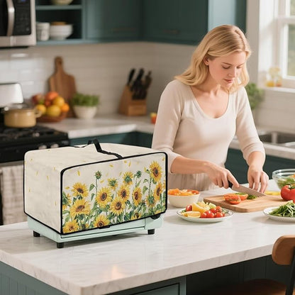 Convection Oven Cover with Storage Pockets, Dust-Proof Small Appliance Protector for Countertop Microwave Toaster Oven, S, 14.5 x 18.5 x 9 Inches, Sunflower Petals