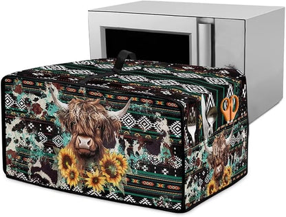 Toaster Oven Dust Cover Washable Fabric Convection Oven Cover Protector Compatible with Various Small Kitchen Appliances, L, Aztec Highland Cow Sunflower