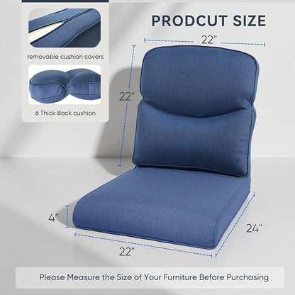 Outdoor Chair Cushions 3 Packs - Outside High Back Comfortable Thickened Pillow 22x24 with Zipper Cover for Patio Rocking Swivel Chairs Loveseat Sofa – Blue/Crescent