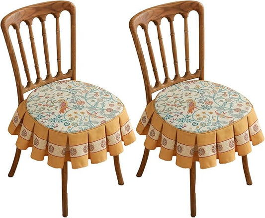patdrea Pack of 2 Chair Cushions for Dining Chairs with Ruffled, Floral Birds Seat Cushion with Ties,Removable,Non Slip Chair Pads Decor for Bar Stool Cushions, Indoor Kitchen Chairs, 17.7"x17.7"