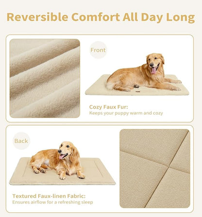 Made4Pets Dog Crate Pad Bed for Large Dogs, Washable & Reversible, Anti-Slip Kennel Mat for Cozy Sleeping, Soft Fluffy Dog Bed for Indoor & Outdoor Use, 36"x27", Beige