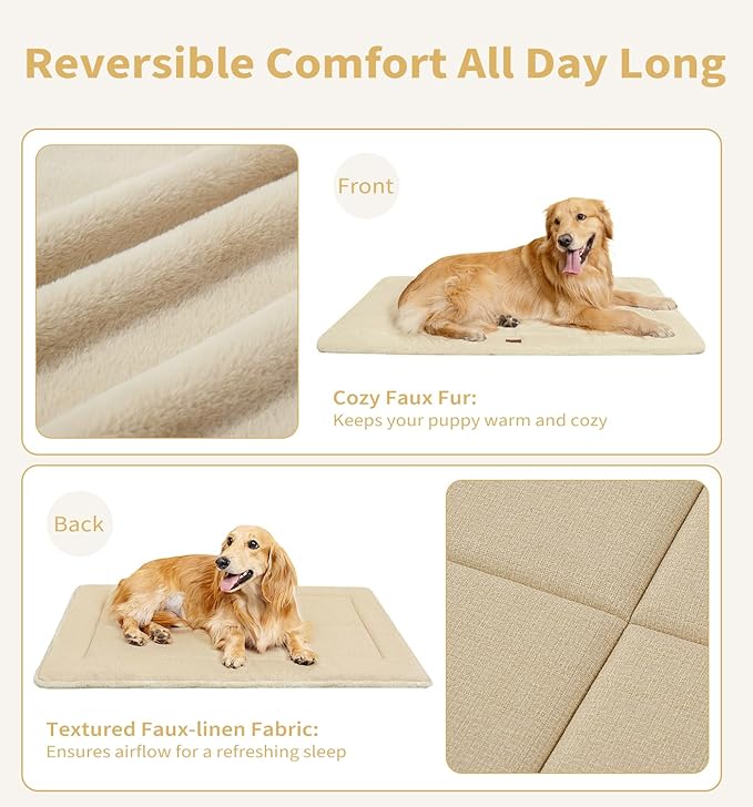 MADE 4 PETS Dog Crate Pad Bed for Extra Large Dogs, Washable & Reversible, Anti-Slip Kennel Mat for Cozy Sleeping, Soft Fluffy Dog Bed for Indoor & Outdoor Use, 48"x30", Beige