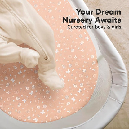 2-Pack Organic Bassinet Sheets for Girls, Boys - 100% Cotton Bassinet Mattress Sheets Compatible with Halo Bassinest Swivel Sleeper, Graco, Baby Delight, Chicco, Fitted Bassinet Sheets (Butterflies)