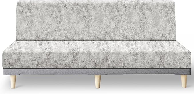 molasofa Leather Like Stretch Futon Slipcover Armless Futon Bed Sofa Cover Furniture Protector with Elastic Bottom, Soft and Washable Futon Cover for Sofa Bed Stay in Place（Larger，Beige）