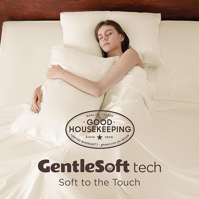 Bedsure Deep Pocket King Sheet Set - Fits Mattresses Up to 21 Inches Thick - 4 Piece GentleSoft Bed Sheets, Moisture Wicking, Soft & Cooling Bedsheet & Pillowcases, Easy & Secure Fit, Ivory