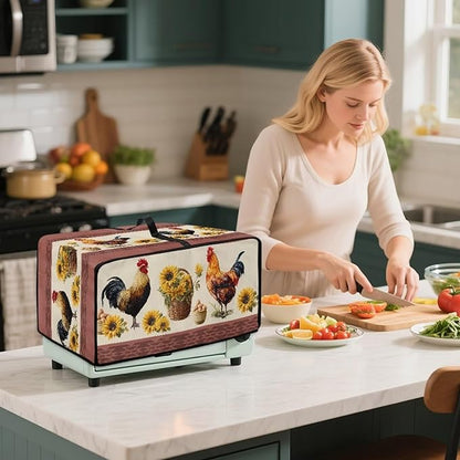 Air Fryer Toaster Oven Dust Cover Washable Convection Oven Cover Farmhouse Kitchen Appliance Protector Decorations Countertop Accessories, L, Rooster Chicken Eggs Sunflower