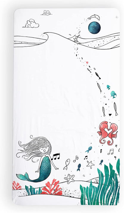 JumpOff Jo - Fitted Crib Sheet, Super Soft Breathable 100% Cotton Baby Crib Sheet for Standard Crib Mattresses and Toddler Beds, 28 in. x 52 in. - Moonlight Mermaid