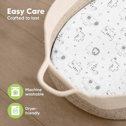 2-Pack Organic Bassinet Sheets for Girls, Boys - 100% Cotton Bassinet Mattress Sheets Compatible with Halo Bassinest Swivel Sleeper, Graco, Baby Delight, Chicco, Fitted Bassinet Sheets (KeaSafari)