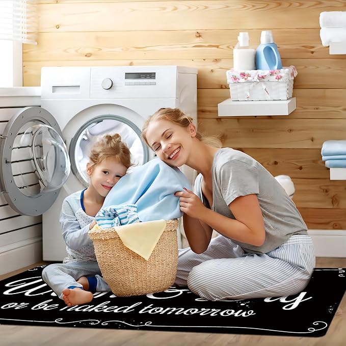 Laundry Room Rug Non Slip Floor mats Farmhouse Large Laundry Rugs for Laundry Runner Room Mat Washer and Dryer Carpet Laundry Room Decor 24x72inch(Black)