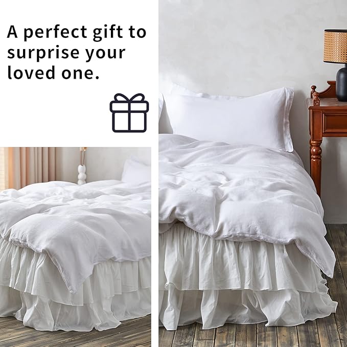 BISELINA White Ruffled Bed Skirt 18-Inch Tailored Drop Cotton Voile Dust Ruffle Soft Cozy Elegant Luxurious Bedding (18" Queen, White)