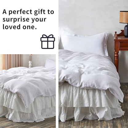 BISELINA White Ruffled Bed Skirt 18-Inch Tailored Drop Cotton Voile Dust Ruffle Soft Cozy Elegant Luxurious Bedding (18" King, White)