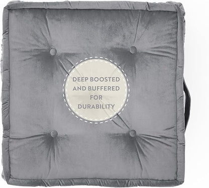 Square Floor Cushion, Floor Pillow Thick Floor Seating, Comfortable Supportive, Quilted Soft Booster Seat Pad for Yoga Meditation, Yoga Cushion, 22x22x4.7 Inch, Ibiza, Light Grey